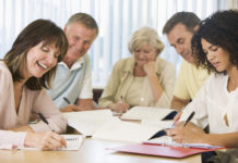 Adult students studying together