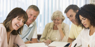 Adult students studying together