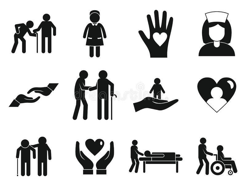 12 icons showing caregiver helping someone else